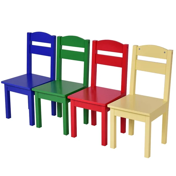5 Pcs Kids Pine Wood Multicolor Table Chair Set