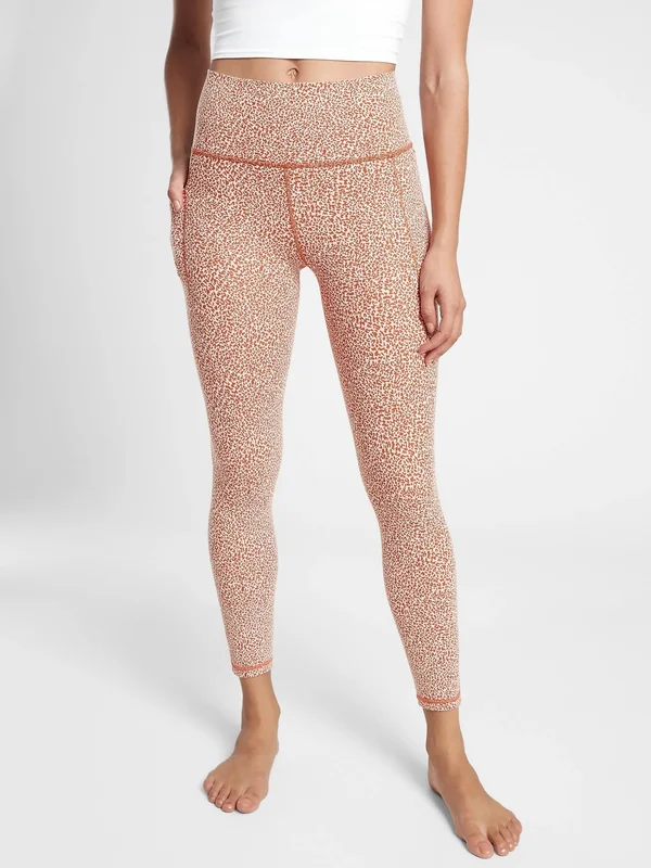 Athleta Women's Salutation Stash Pocket II Textured 7/8 Tight Micro Cheetah Oxford Rust/ Seasalt Size S