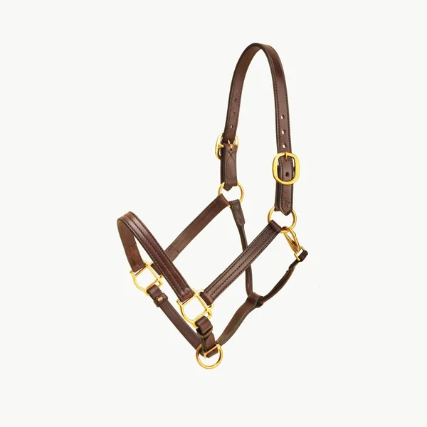 Tory Leather Triple Stitched Halter - Snap & Brass Hardware, Black
