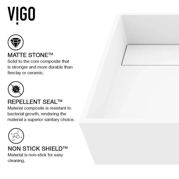 Vigo VG04023 Matte White Stone Rectangular Vessel Bathroom Sink
