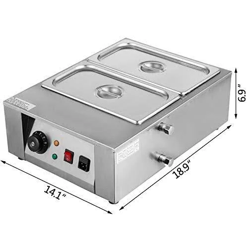 Vevor 1000W Food Warmer - 2 Tanks Commercial Electric Heater, 26.45lbs Capacity Thermal Insulation Melting Pot Machine, for Choco