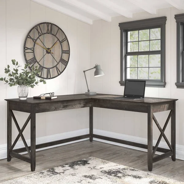 Bush Furniture Key West 60W L Shaped Desk, Reclaimed Pine
