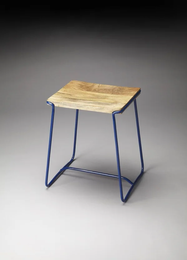 HomeRoots Sleek Wood and Blue Metal Counter Stool (389056)