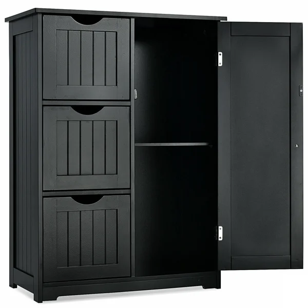 Bathroom Floor Cabinet Side Storage Cabinet with 3 Drawers and 1 Cupboard - 24x22 x 12x22 x 32x22(L x W x H) - Grey