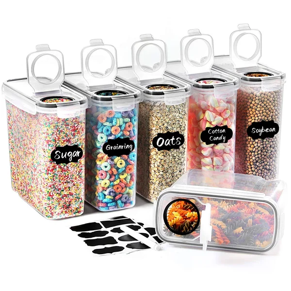 SODPE 6 Pack Cereal Containers Storage Set - BPA Free - Airtight Food Storage Container with Lids - 135.2oz for Snacks, Sugar, Ri