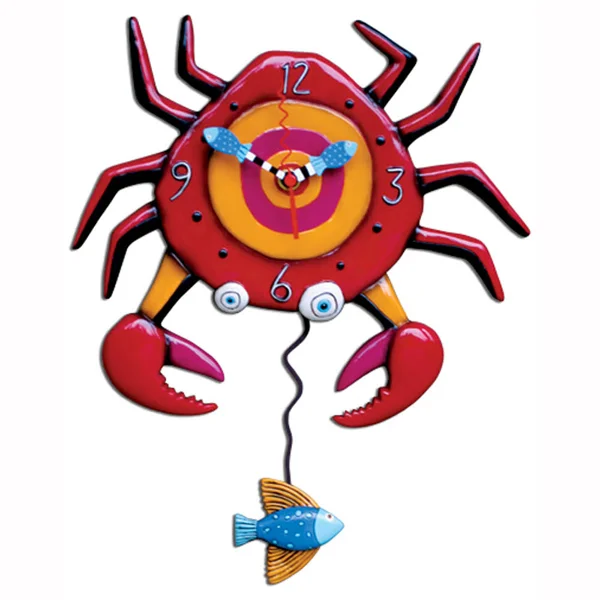 Allen Designs Red Crabby Crab Battery Operated Swinging Pendulum Art Wall Clock P1042 - 11 x 14
