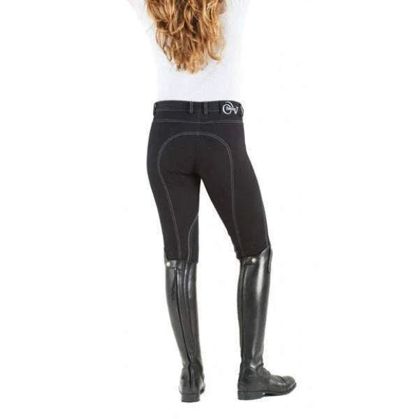 Ovation Ladies Euro Melange Zip Front Knee Patch Breeches, Black
