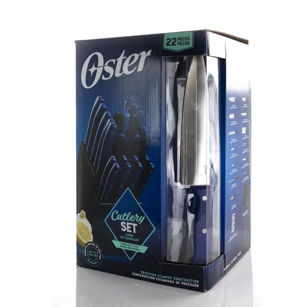 Oster Evansville 22-Piece Stainless-Steel Cutlery Set with BLOCK - Yale Blue