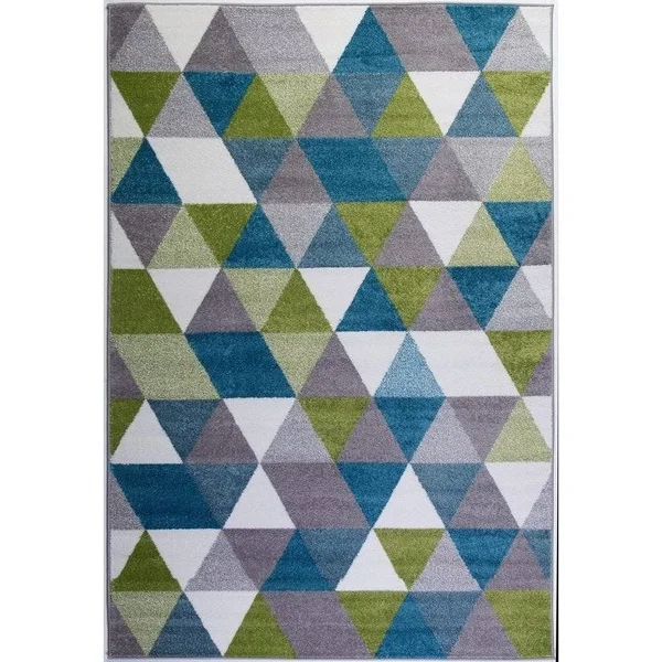 Ladole Rugs Boston Collection Geometric Pattern Empire Triangles Area Rug Carpet in Green Blue White, 8x11 (7'10 inch x 10'5 inc