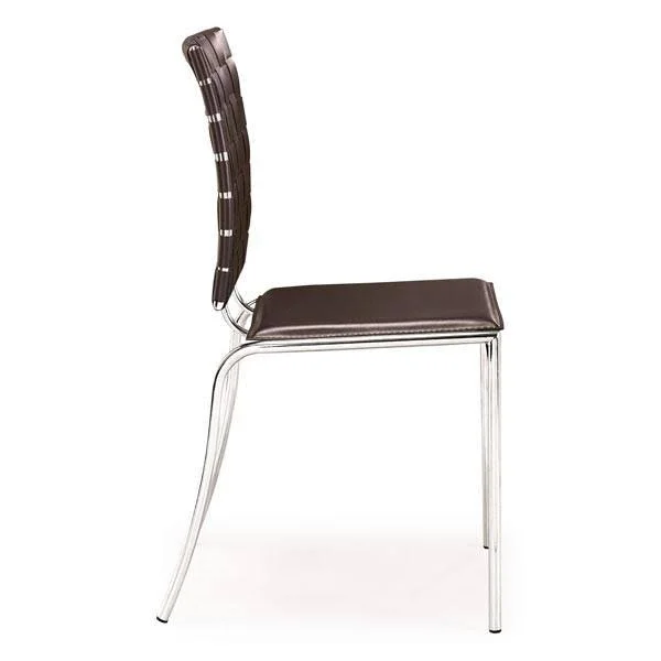 Dining Chair Espresso (Set of 4) - Leatherette Chromed Steel
