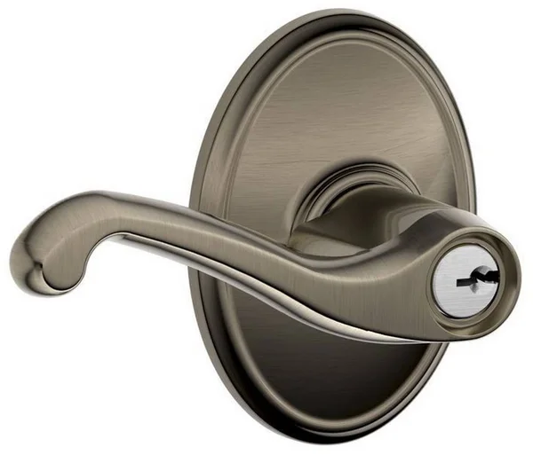 Schlage F51A Flair with Wakefield Rose Keyed Entry Lock Antique Nickel Finish 16211