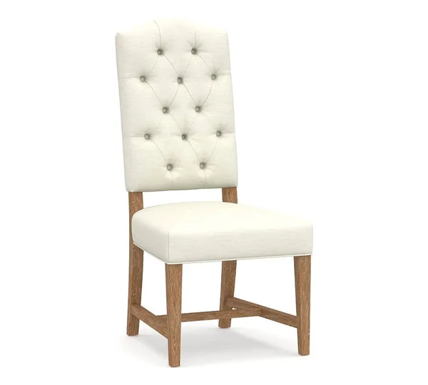 Ashton Upholstered Tufted Dining Side Chair, Ash Brown Frame, Performance Slub Cotton Ivory - Furniture - Dining Chairs & Be
