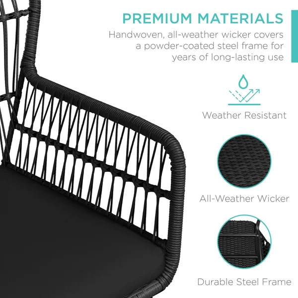 Best Choice Products 3-Piece Patio Conversation Bistro Set, Outdoor Wicker w/ 2 Chairs, Cushions, Side Table - Black
