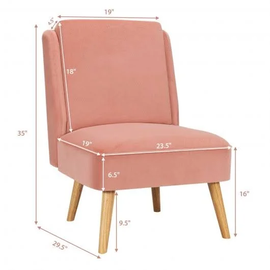 Velvet Accent Chair with Rubber Wood Legs for Living Room-Pink - Costway