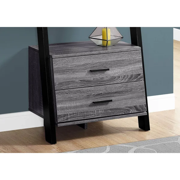 69x22 Gray and Black Contemporary Four Shelves Rectangular Ladder Bookcase