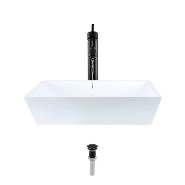Mr Direct V370 White Porcelain Sink with Antique Bronze Faucet and Pop-Up Drain (718)