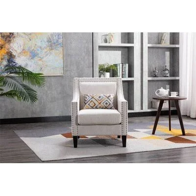 Charcoal Linen Accent Armchair Chair Red Barrel Studio Body Fabric: Beige Linen Blend