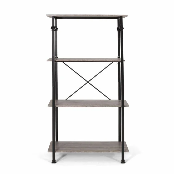Noble House Pitzen 4 Shelf Bookcase - Gray and Dark Bronze