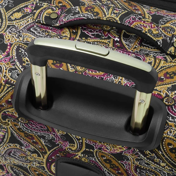 London Fog Cranford 20x22 Expandable Carry-On Spinner Black Gold Plum Paisley