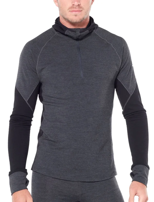 Icebreaker Men's 260 Zone Long Sleeve Half Zip Hood - 104362 Jet Heather/Black - XXL