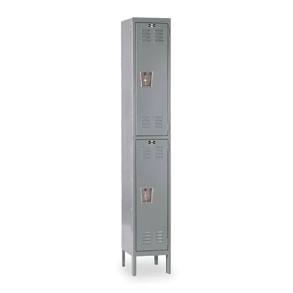 Hallowell Premium 2 Tier 1 Wide School Locker - Size: 78 inch H x 12 inch W x 18 inch D, Gray