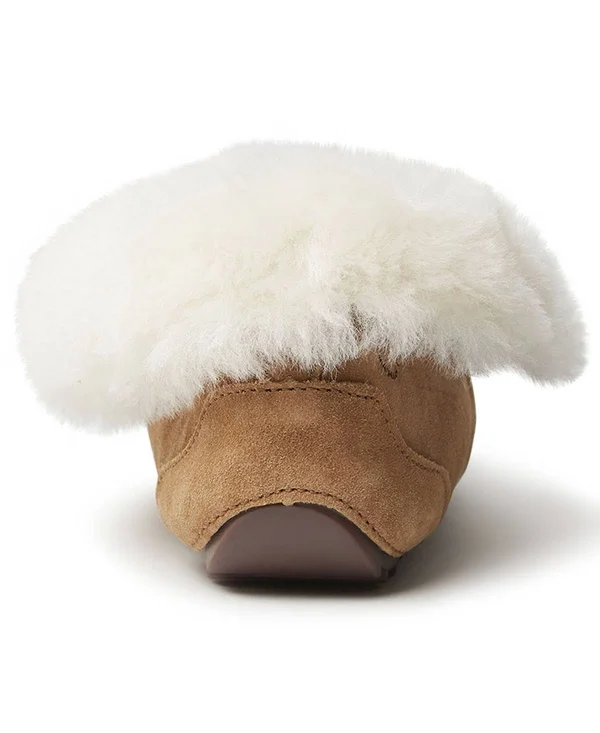 Dearfoams Women's Fireside Brisbane Shearling Moccasin Slipper, Size: 11, Grey Suede