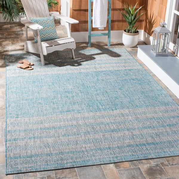 Safavieh Courtyard Evon Indoor/ Outdoor Rug - 5&3x22 x 7&7x22 - Aqua/Grey
