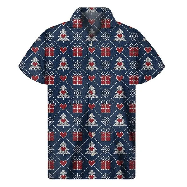 Christmas Gift Knitted Pattern Print Men's Short Sleeve Shirt
