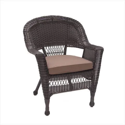 Jeco W00201-C-FS007 Espresso Wicker Chair with Brown Cushion