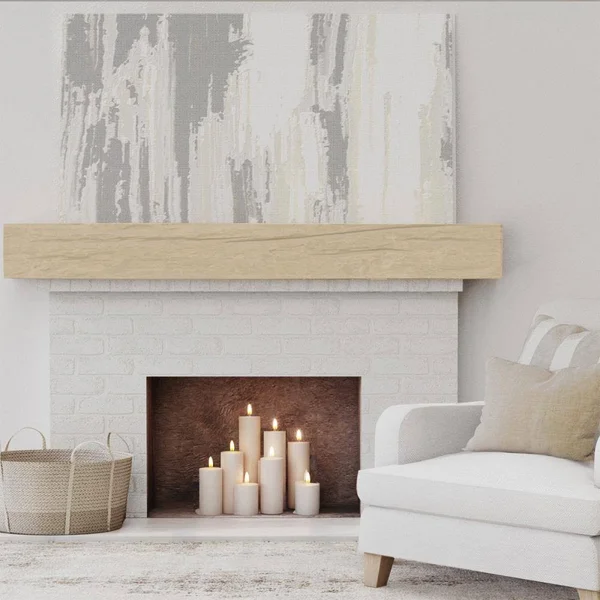 Ekena Millwork MANURW08X10X48PP 8x22H x 10x22D x 48x22W Riverwood Faux Wood Fireplace Mantel - Natural Pine