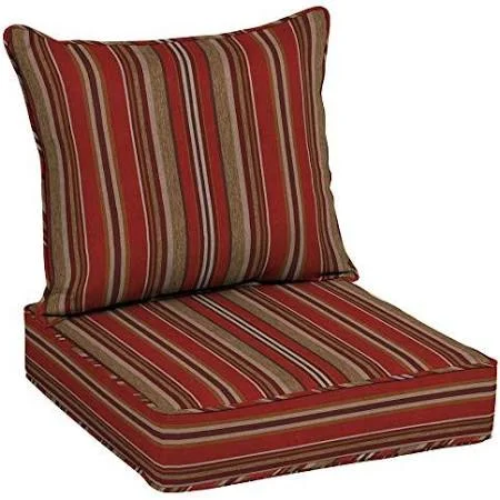 Allen + Roth 2-Piece Priscilla Stripe Red Deep Seat Patio Chair Cushion - Set of 2