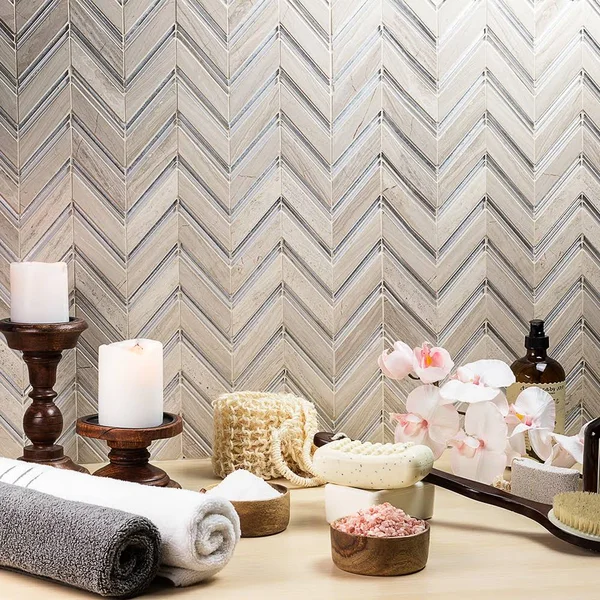 Sample - Royal Herringbone Marble Mosaic Tile