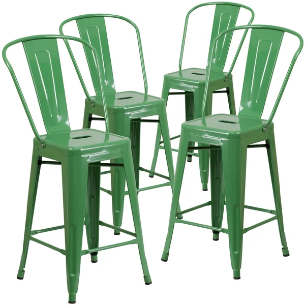 4 Pack 24x22 High Metal Indoor-Outdoor Counter Height Stool with Back - Silver