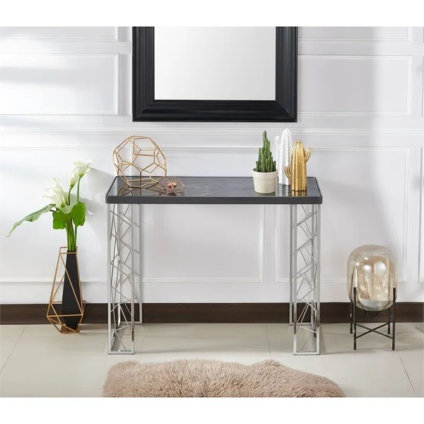 Furniture of America Stefano Metal Console Table in Black and Chrome