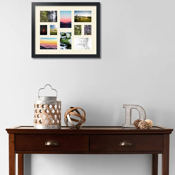 Collage Picture Frame, Satin Black Frame with 10 openings for 4x6 Photos with White Ivory Mat. D3926FY401, ArtToFrames