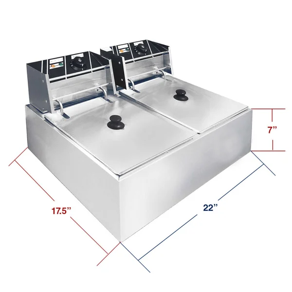 Clevr 11 LITER Capacity Commercial Stainless Steel Deep Fryer Machine 110V Double Two Tank Design