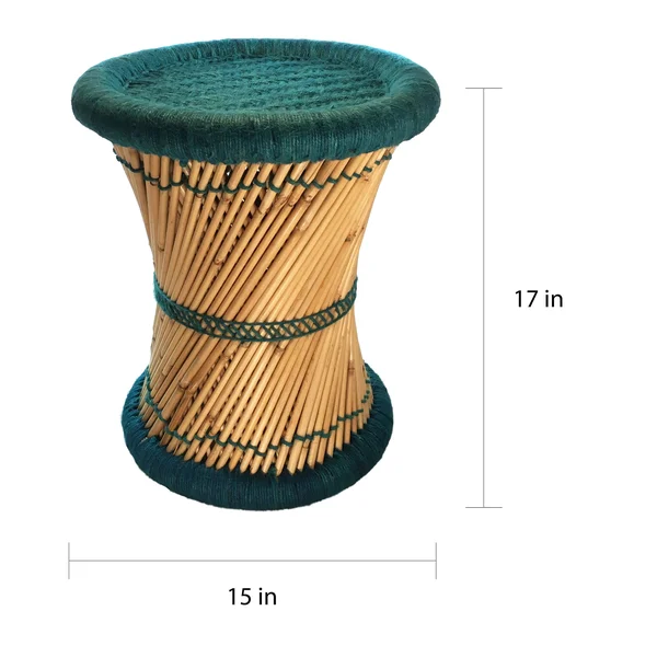 Natural Geo Moray Decorative Handwoven Jute Stool in Blue (Set of 2)