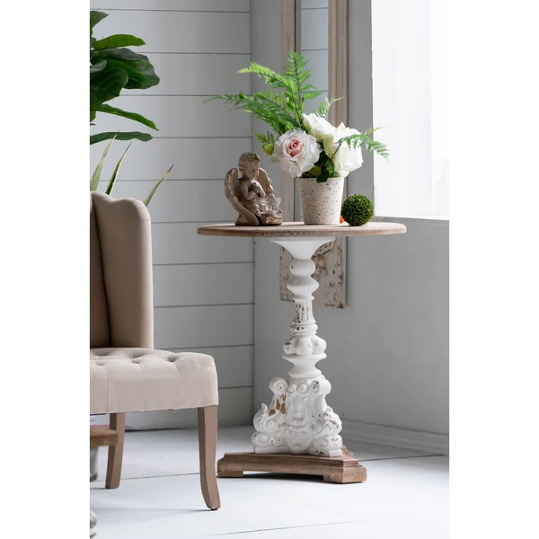 Round Side Table Antique White/Natural - Au0026B Home