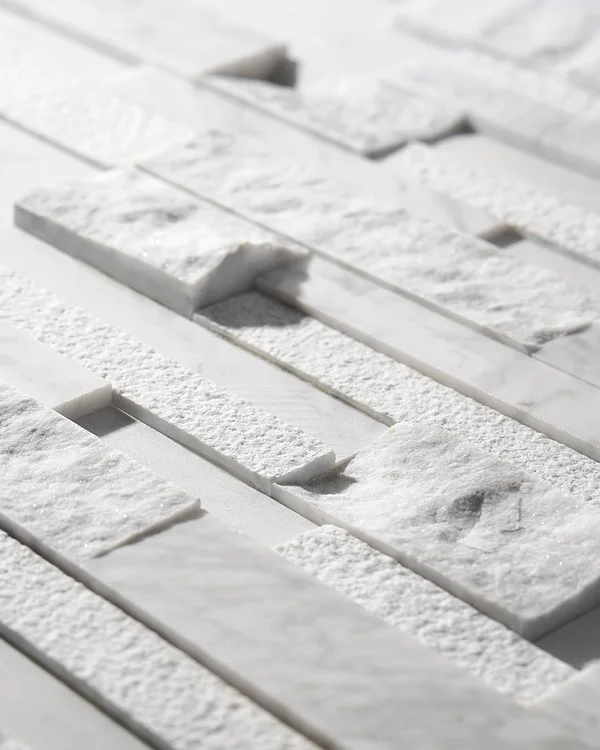TileBar Stackstone 3D Snow White Marble Ledger Panel Wall Tile - Backsplash, Wall and Floor