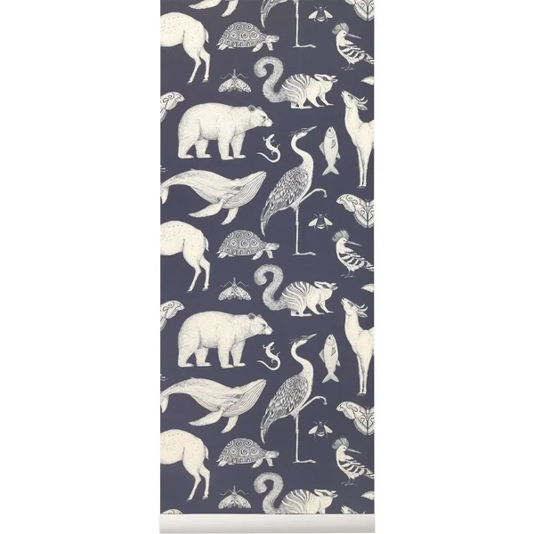 Ferm Living Katie Scott Wallpaper Animals Dark Blue
