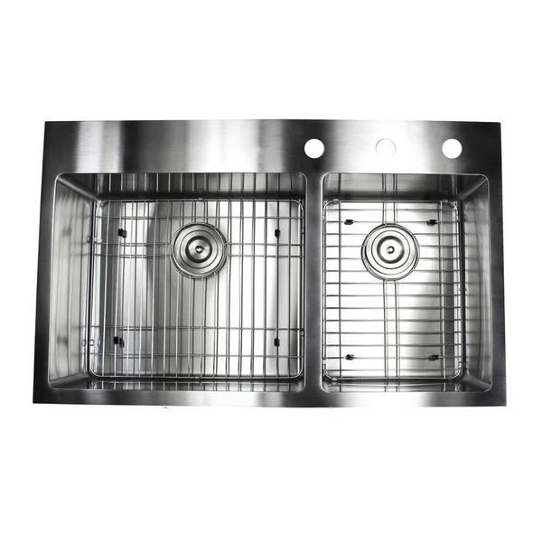 33 inch Drop in Topmount Stainless Steel Kitchen Sink Package 16 Gauge Double 60/40 Bowl Basin w/ 9 Gauge Deck - Complete Sink P, 33" x 22"