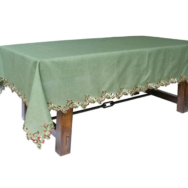 Xia Home Fashions Holiday Holly Embroidered Cutwork Tablecloth - Green