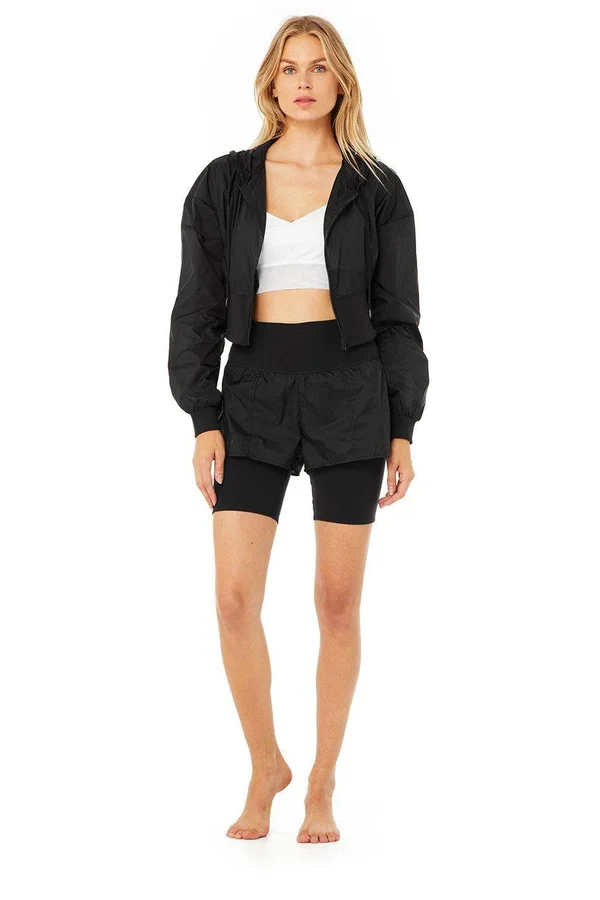Alo Yoga Nebula Zip-Front Hooded Crop Jacket - Black, Women's, Small