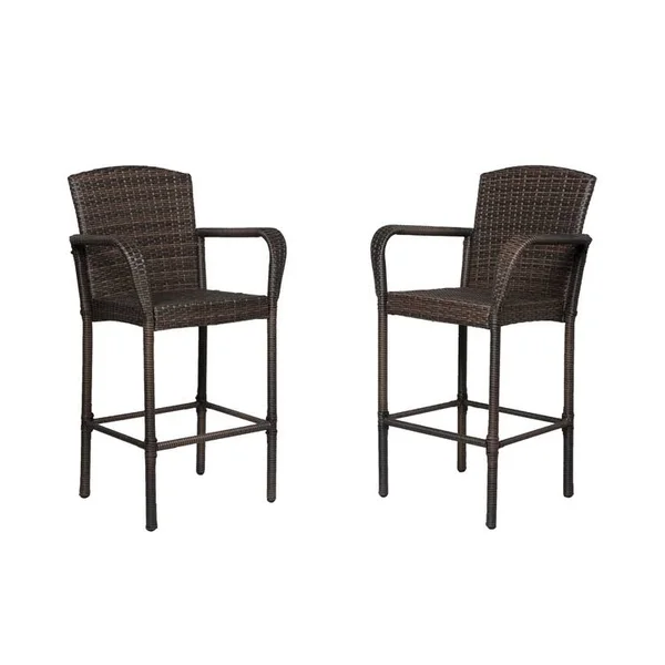Wo 47 inch All Weather Outdoor Patio Wicker Barstool (Set of 2), Coffee