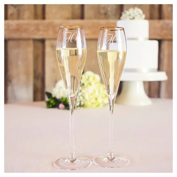 Cathy&s Concepts Monogram Gold Rim Champagne Flutes (Set of 2) - Clear-Q