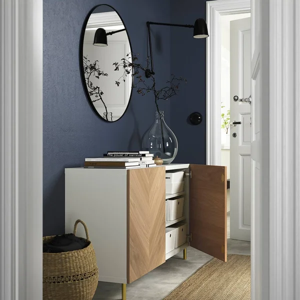 IKEA - BESTÅ Storage Combination with Doors - White/Hedeviken/謘arp Oak Veneer, 47 1/4x16 1/2x29 1/8 59417365