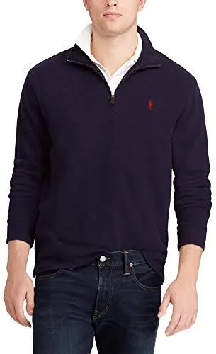 Polo Ralph Lauren Mens Half Zip French Rib Cotton Sweater (M - RLNavy)