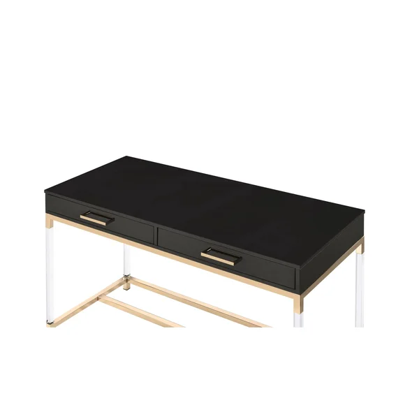 Acme Adiel Built-in USB Port Writing Desk Black & Gold Finish