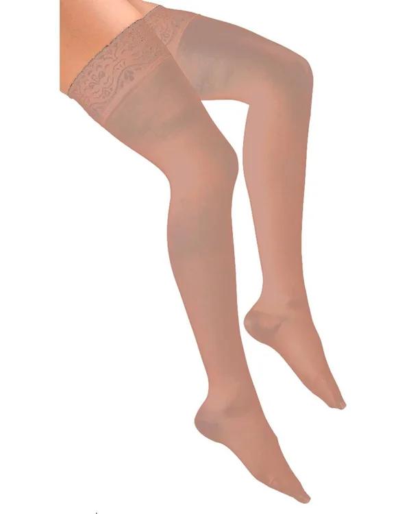 Activa 20-30 mmHg Soft Fit Thigh High with Lace Top Socks - Ivory, Queen