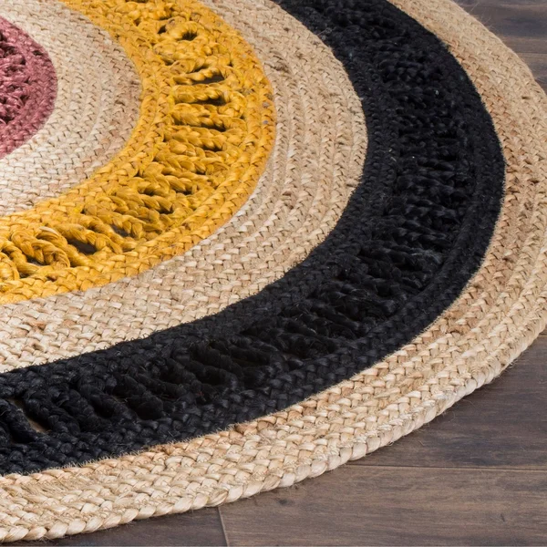Safavieh Natural Fiber NF803K Area Rug, Black, Natural, 8' x 8' Round